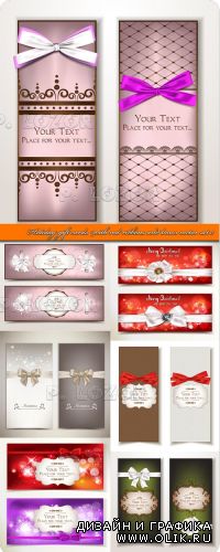 Праздничные карточки с лентой и бантом часть 5 | Holiday gift cards with red ribbons and bows vector set 5