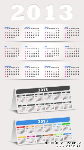 Светлый календарь на 2013 год (vector calendar 2013)