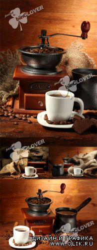Coffee grinder, turk and cup of coffee 0361