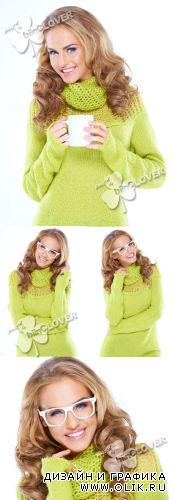 Young girl in sweater and glasses 0362