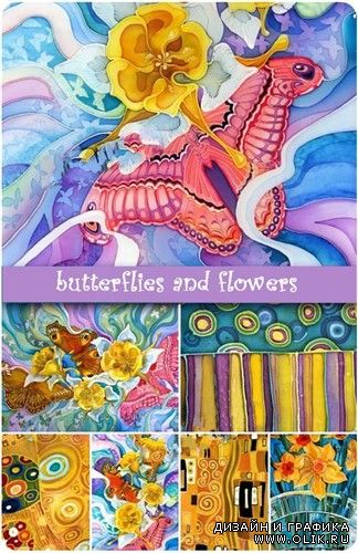 Коллекция цветных абстрактных фонов с бабочками и цветами