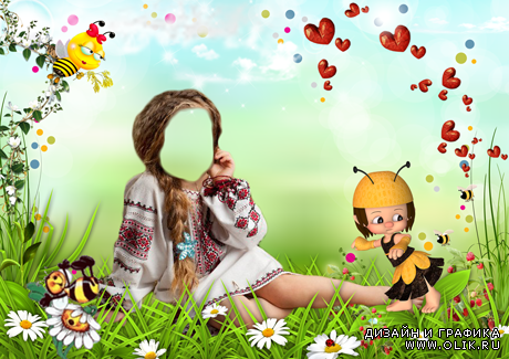 Детский шаблон для девочек - На поляне с пчелками