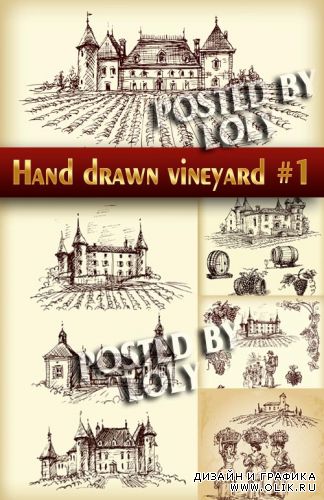 Рисованные виноградники #1 - Векторный клипарт