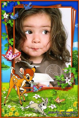 Детская рамочка для фотошопа - Бемби и бабочки
