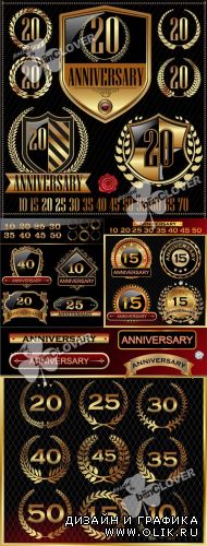 Anniversary label, ribbons and wreath 0382