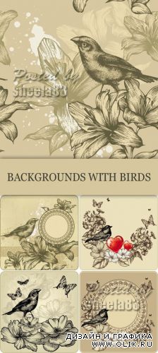 Vintage Backgrounds with Birds Vector