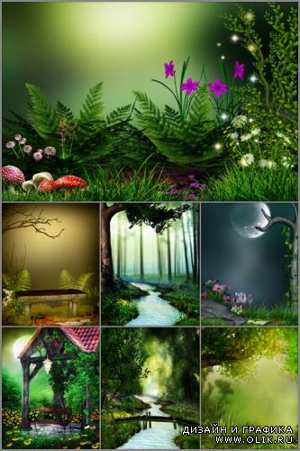 Красивые детские фоны в загадочных зеленых тонах леса - 15 фонов