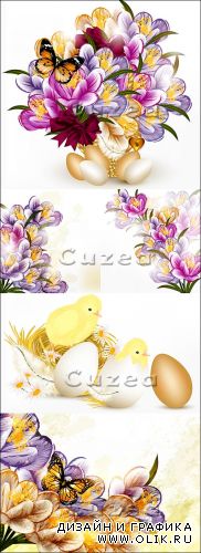 Нежный клипарт с весенними цветами к пасхе/ Gentle clipart with spring flowers by Easter in a vector