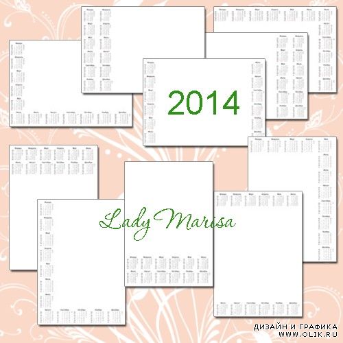 Набор горизонтальных и вертикальных календарных сеток на 2014 год