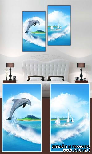 Диптих - Дельфин, море, паруса, облака