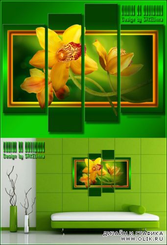 Модульная картина полиптих - Красота желтой орхидеи