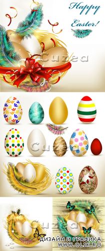 Фоны к пасхе с пёрышками/ Easter vector cards with plumelets