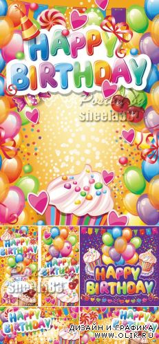 Colorful Birthday Cards Vector