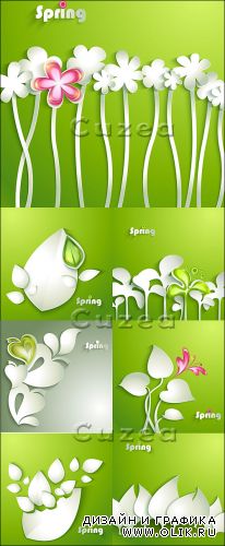 Весенние фоны с бабочками и цветами/ Spring background with leaves and butterfly in vector