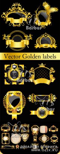 Vector Golden labels with heraldry elements / Векторные золотые ярлыки с геральдическими элементами