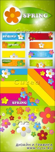 Весенние цветные баннеры с цветами в векторе/ Spring color banners with flowers in vector