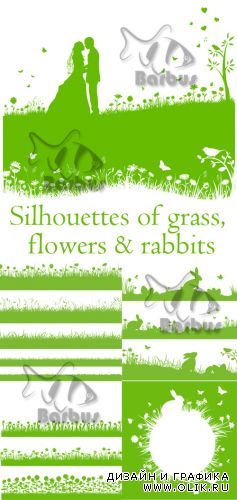 Silhouettes of grass, flowers and rabbits / Силуэты травы, цветов и кроликов