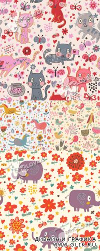 Background with cute cartoon animals 0398