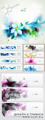 Abstract  floral banners with blots 0401