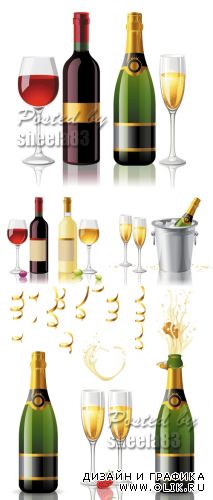 Wine Bottles & Glasses Vector