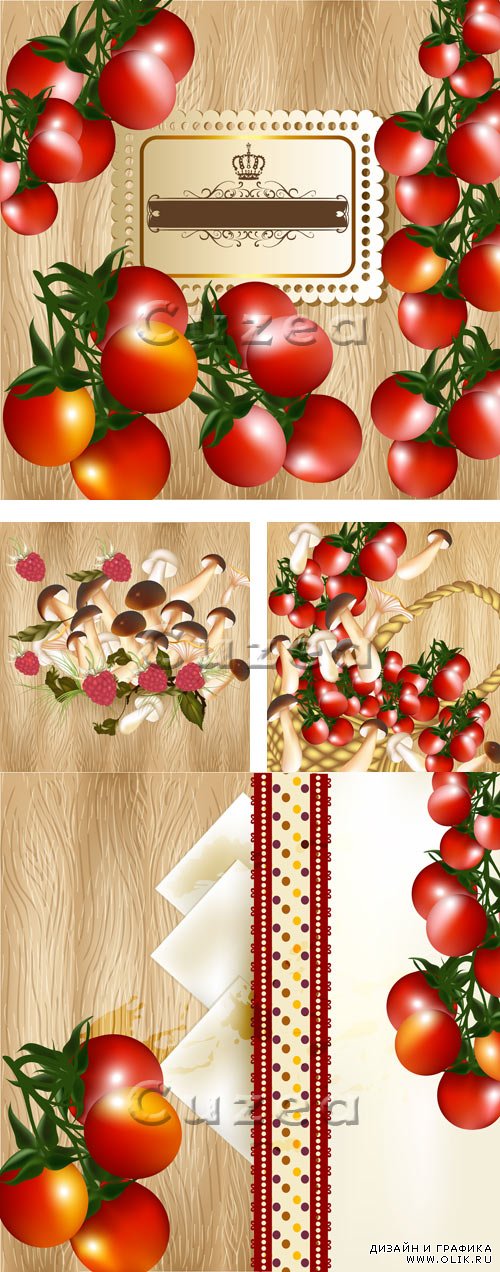 Фоны для меню с грибами и томатами/ Background for menu with tomatos and mushroom in vector