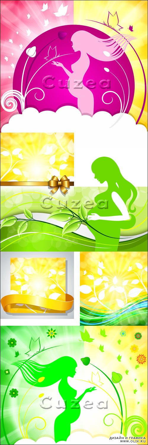 Силуэт беременной женщины на красивых векторных фонах/ Pregnant woman on nice background in vector