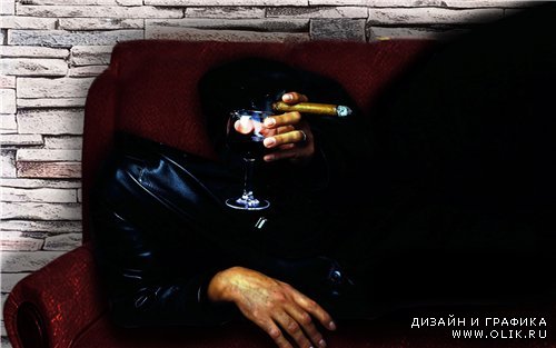 Мужской фотошаблон-с бокалом вина и с сигарой