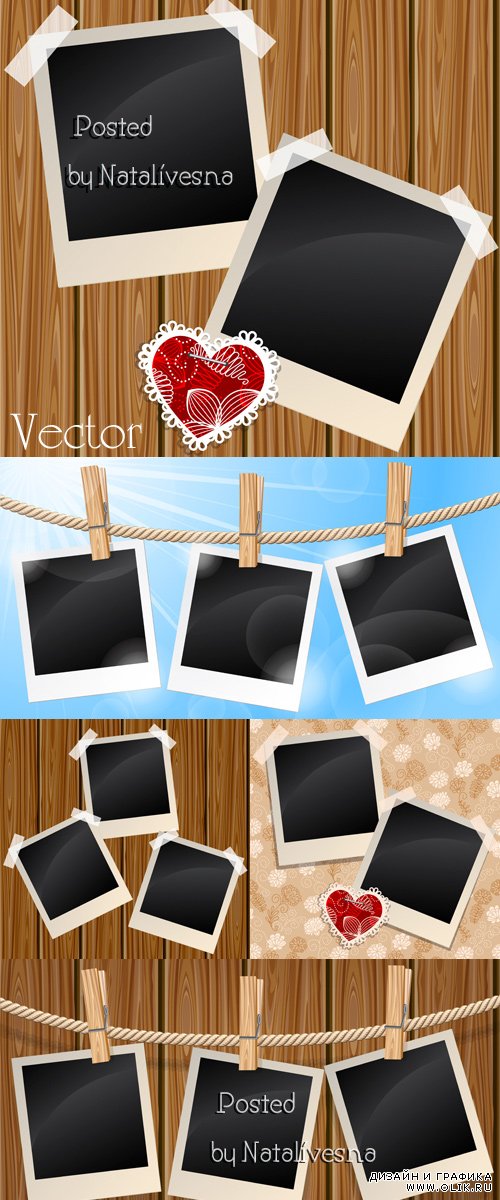 Рамки полароид на прищепках в Векторе / Vector - Frames Polaroid