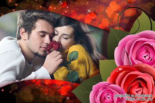 Фотошоп рамка с сердечками и три розы