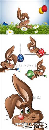 Пасхальный кролик в векторе/ Easter rabbit with eggs in vector