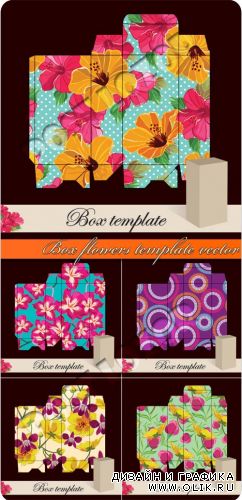 Коробка с цветами шаблон | Box flowers template vector 