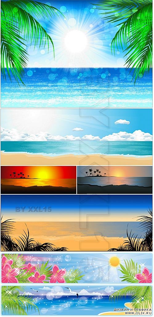 Sea backgrounds with palms