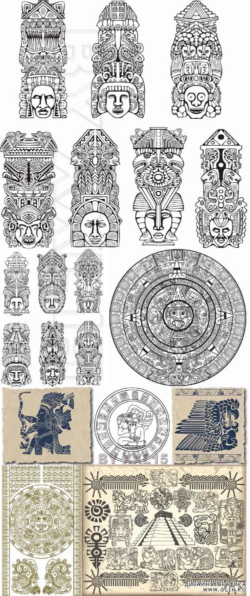 Symbols of aztec and maya