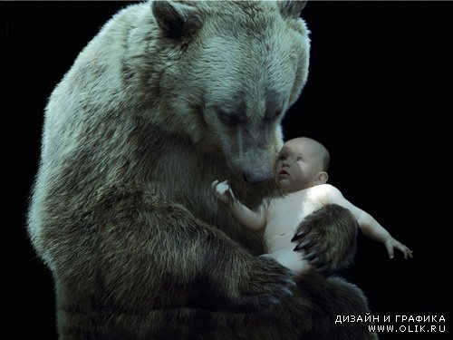Шаблон детский - Ребенок и медведь