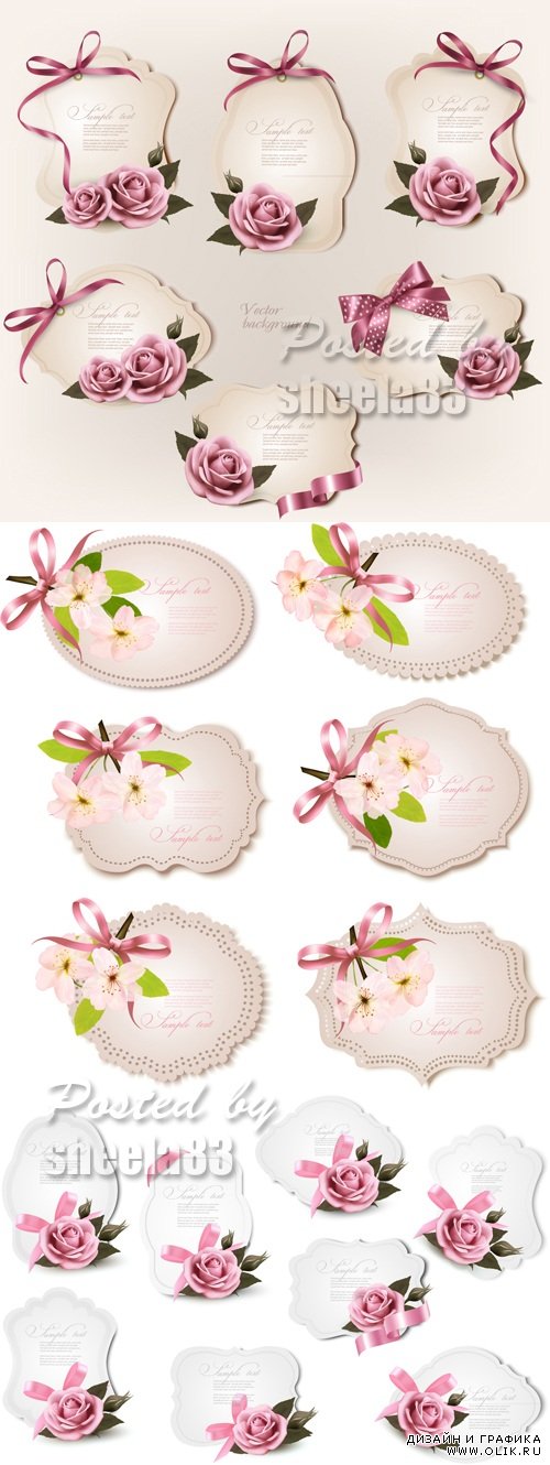 Paper Labels with Flowers Vector