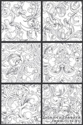 Seamless Vector Patterns Floral Chaos Engraved Set 62