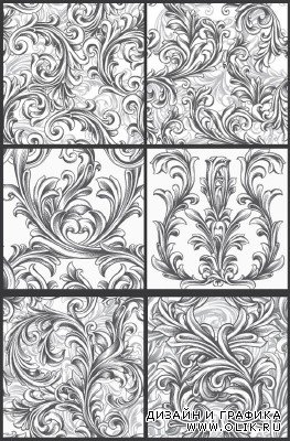 Seamless Vector Patterns Floral Chaos Engraved Set 63