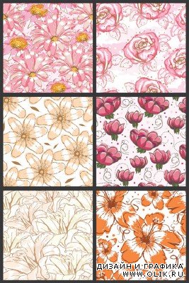 Seamless Vector Patterns Floral Watercolor Set 66