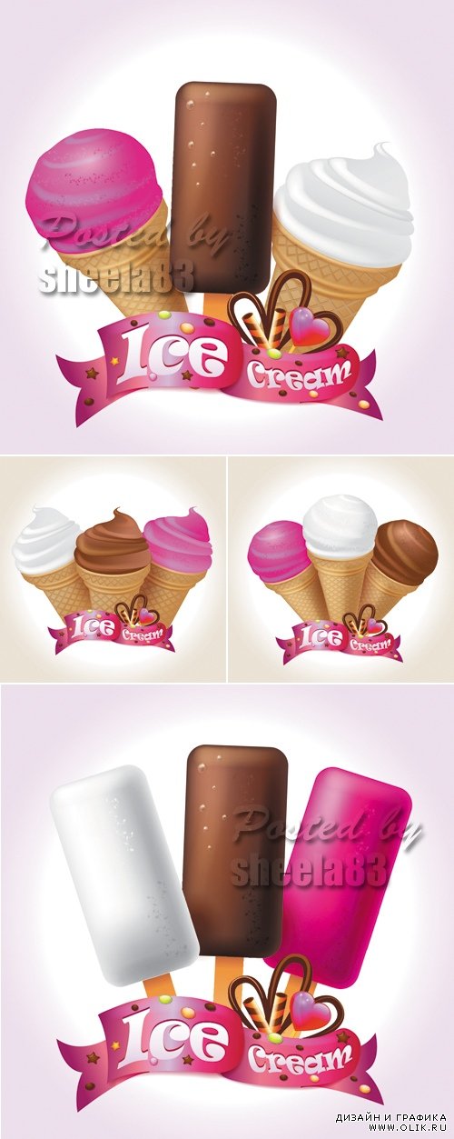 Ice Cream Cards Vector