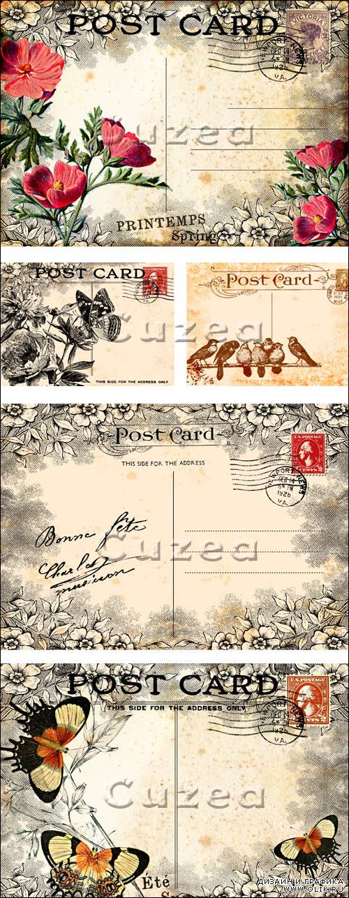 Векторные открытки в винтажном стиле / Vintage post cards with flowers in vector