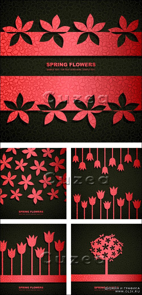 Black and red flower  background in vector