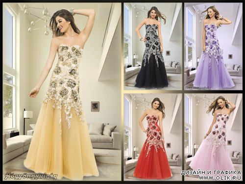 Женский шаблон для фотошоп – 1 платье в 5 цветах