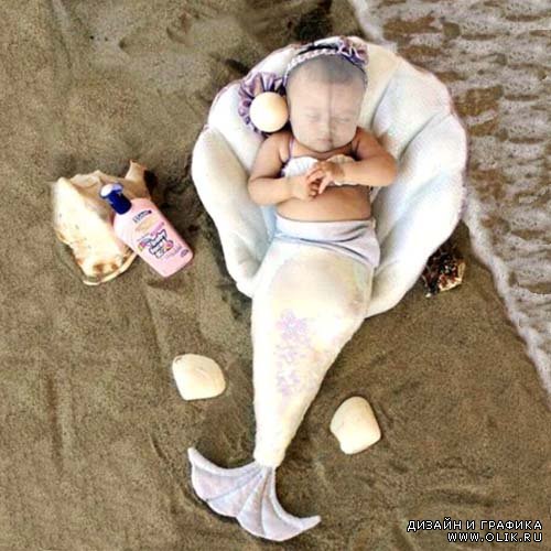 Шаблон детский - Русалочка отдыхает на берегу