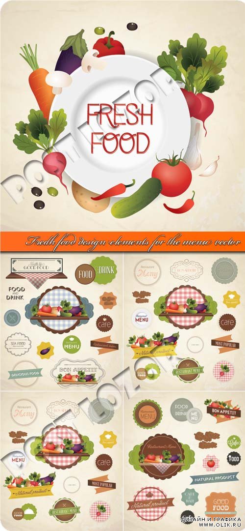 Свежая еда и продукты элементы дизайна для меню | Fresh food design elements for the menu vector