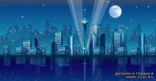 Город: ночные виды и пейзажи - векторный сток