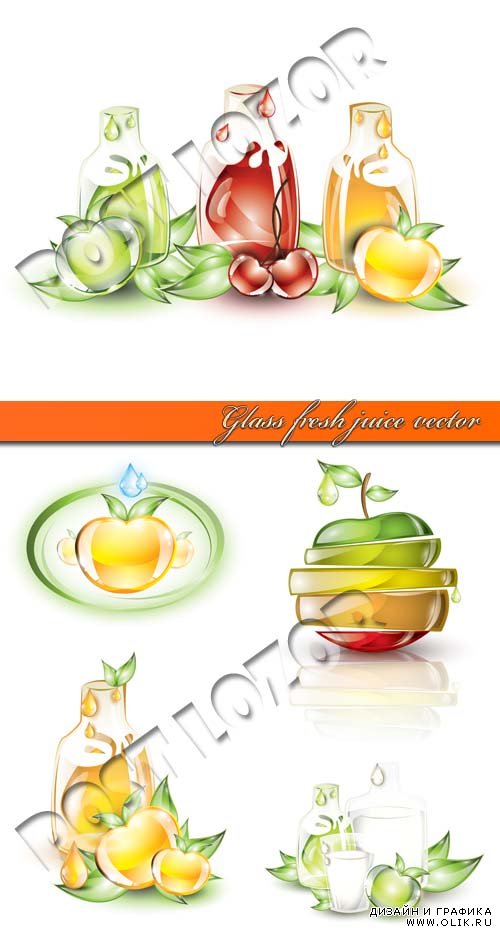 Свежие фрукты соки из стекла | Glass fresh fruit juice vector