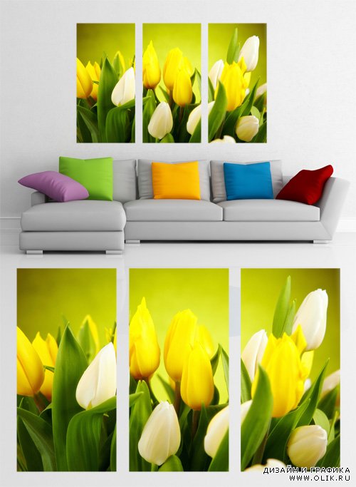 Модульная картина, триптих - Желтые тюльпаны