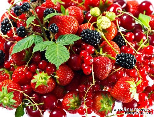 Красная ягода на белом фоне - Малина, Клубника, Вишня, Ассорти (Высокое разрешение)