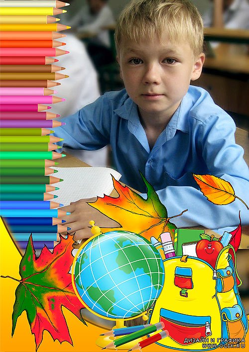 Рамка с цветными карандашами для юных учеников
