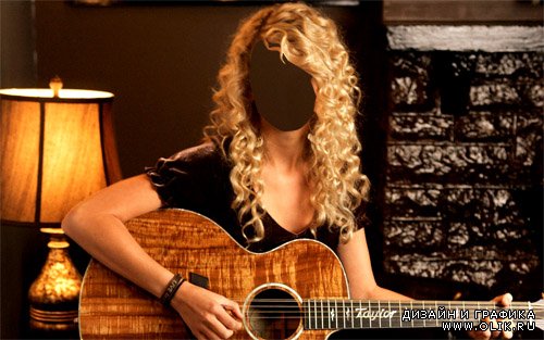 Шаблон женский - Красивая блондинка и гитара